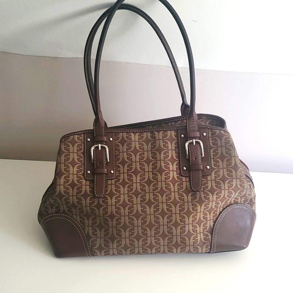 Fossil Logo Print Shoulder Bag, Brown Leather Trim